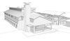 Perspective line drawing of the Global Ecology Center, Stanford, California