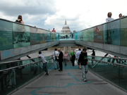 View down the length of the footbridge from the pedestrian access below at the Taft
